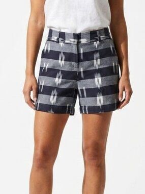 LOFT Ikat Shorts Navy White Riviera Cotton Mid Rise Geometric Casual Size 4